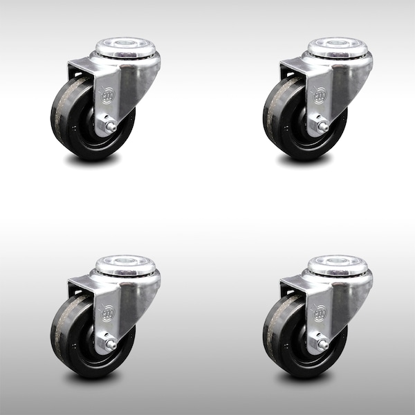 3 Inch SS Phenolic Wheel Swivel Bolt Hole Caster Set